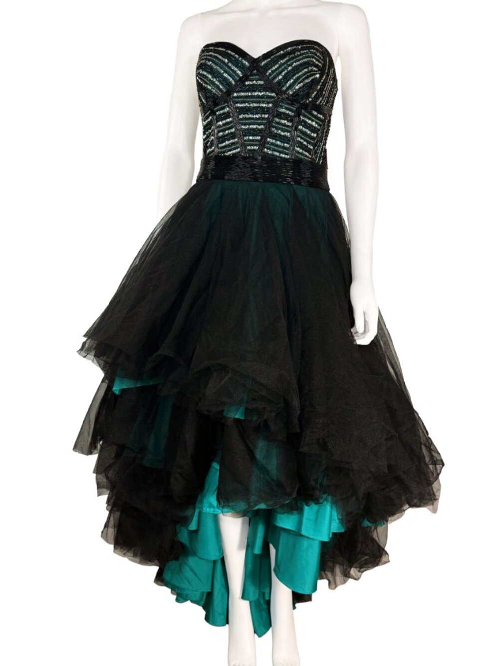 Burlesque/Steampunk Beaded Black/Green Corset Prom Dress - Womens Size 8 Flirt